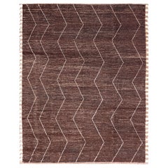 Brown Modern Causal Contemporary Rug in Moroccan Zig-Zag Design In Cream
