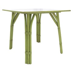 Table de jeu carrée en faux bambou vert clair en rotin Mid Century Modern MINT !