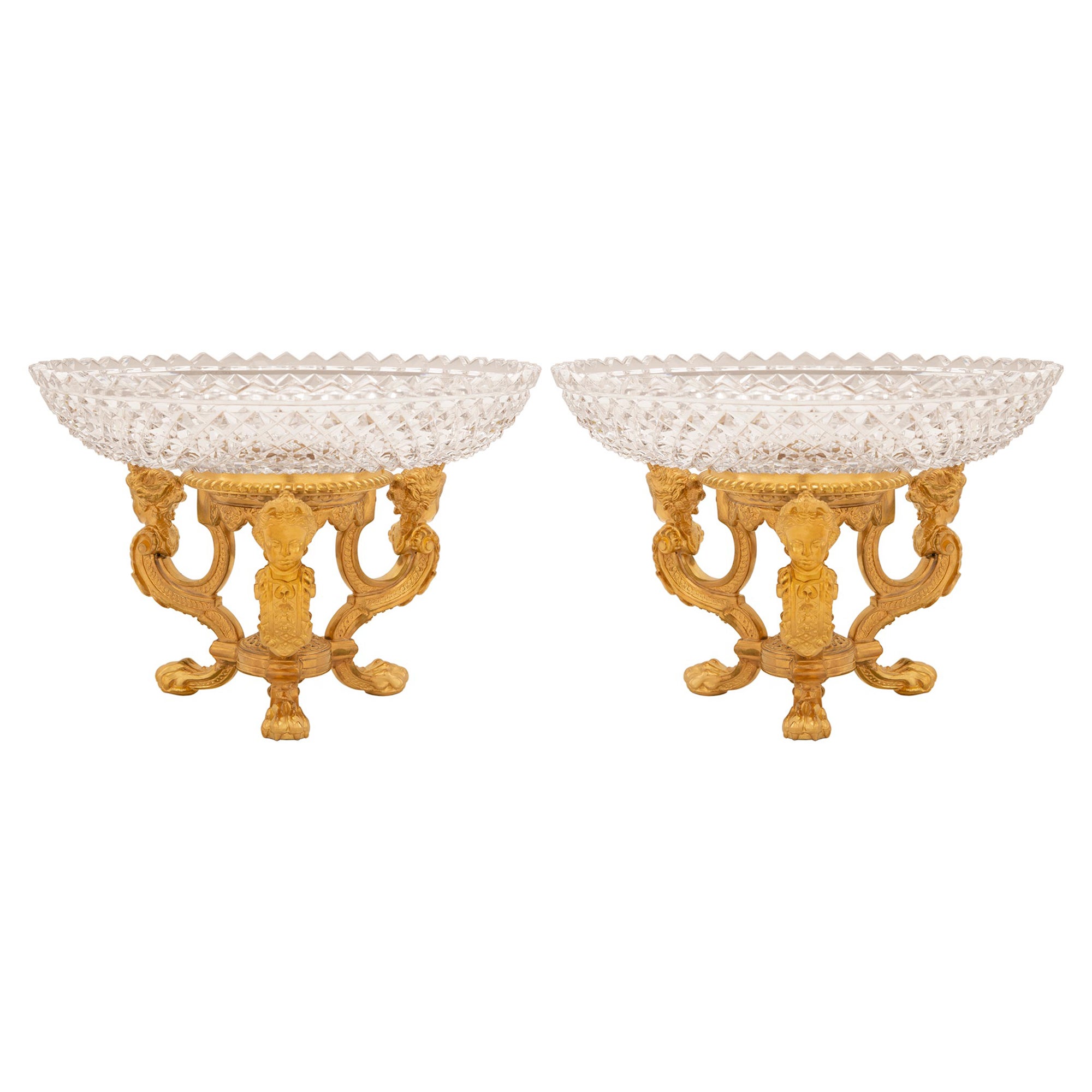 Pair of French 19th Century Louis XVI St. Ormolu & Baccarat Crystal Centerpieces For Sale