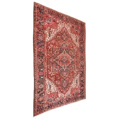 Vintage Hand Knotted Persian Heriz Room Size Rug, circa 1940s