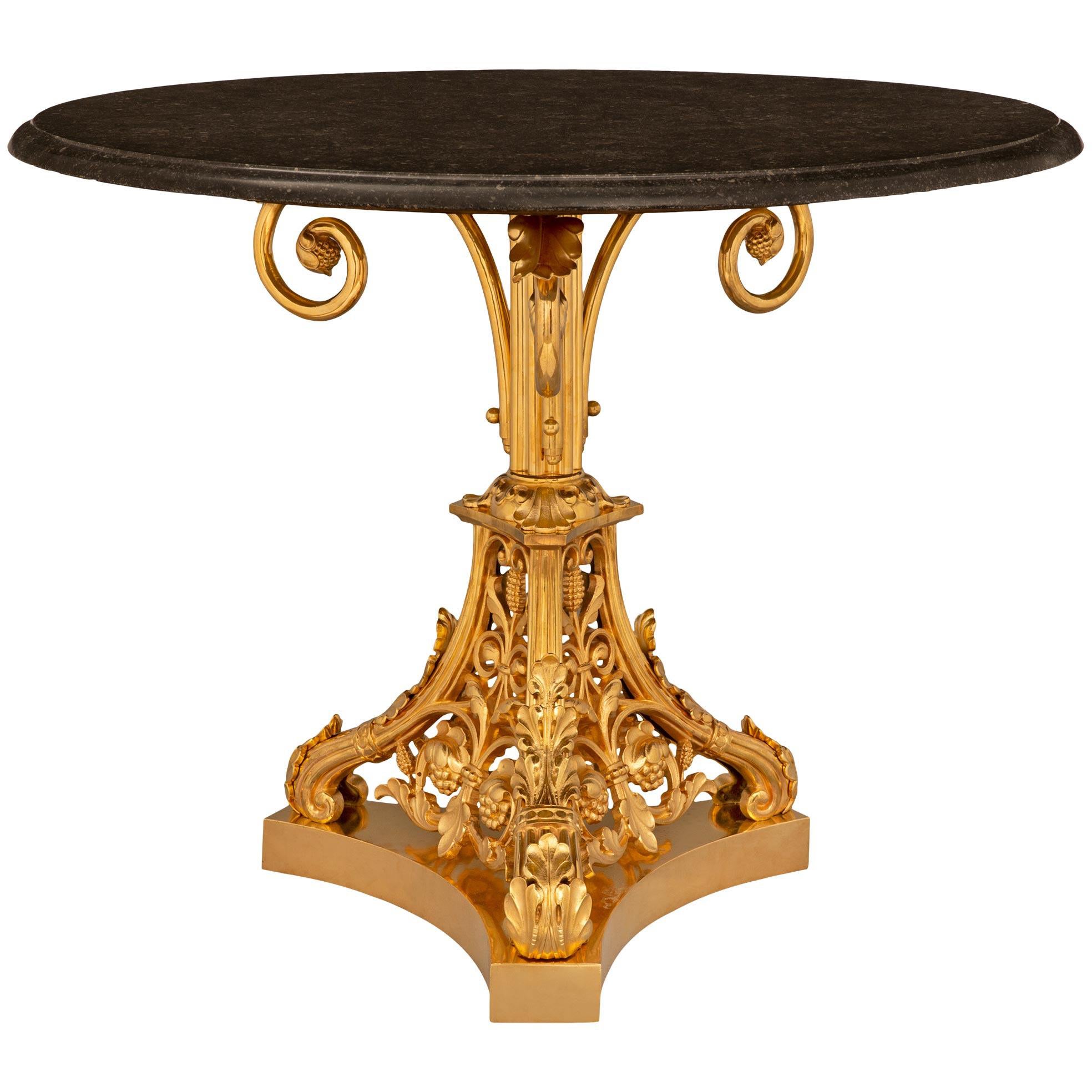 French 19th Century Louis Philippe Period Ormolu & Fossilized Black Marble Table For Sale