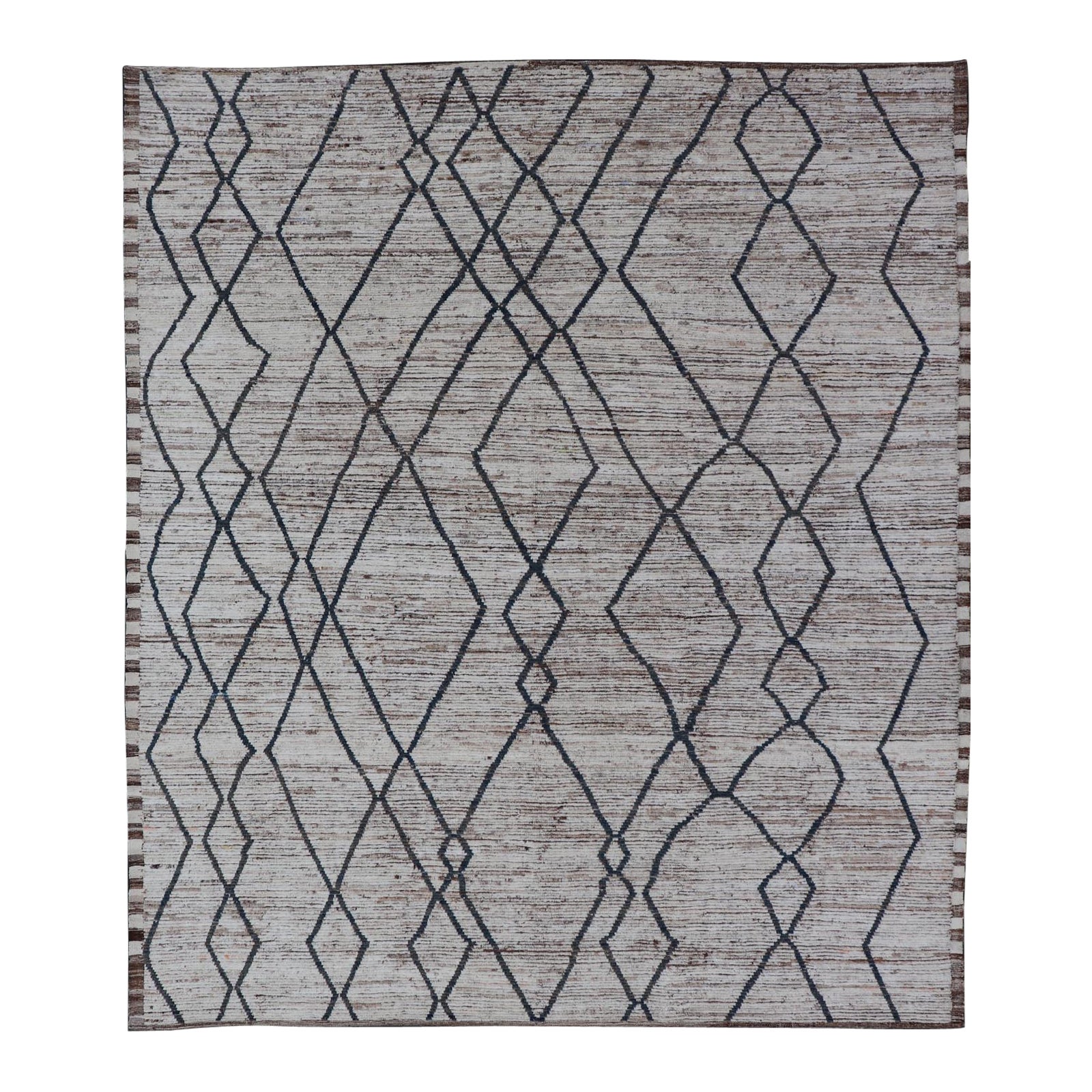Modern Causal Tribal Rug in Wool with Free Flowing Design in Cream and Blue's For Sale