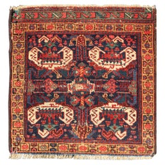 Small Geometric Design Antique Persian Afshar Rug With Medallion Design 