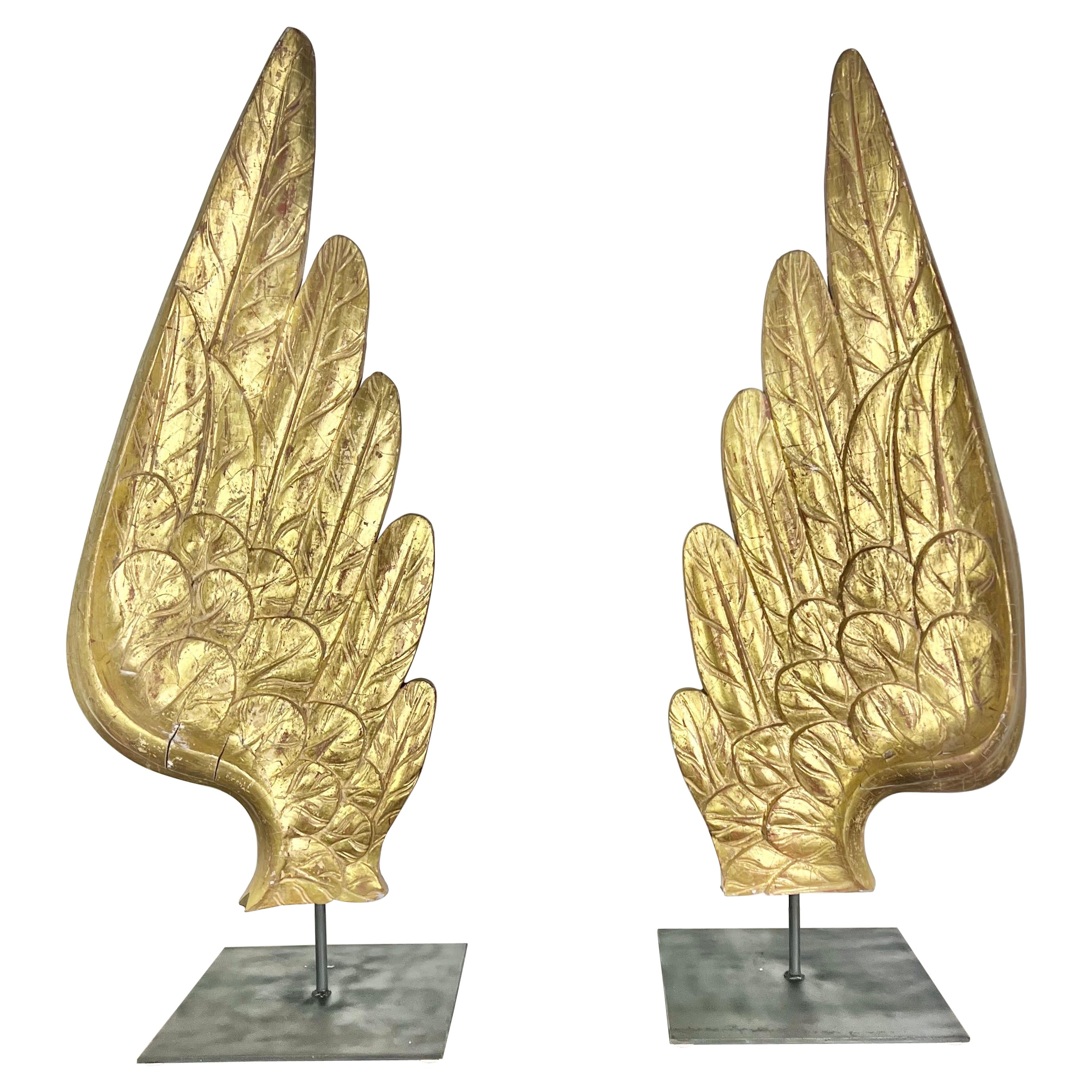 Pair of 19th Century Giltwood Wings on Iron Bases