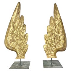 Pair of 19th Century Giltwood Wings on Iron Bases