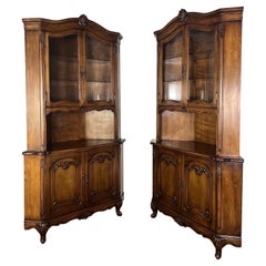 Vintage Pair of French Provincial Corner Cabinets C. 1940s