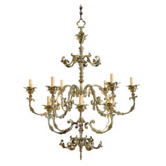 Dutch Baroque Revival Brass Two Tier 12-Light Chandelier, 19th Century