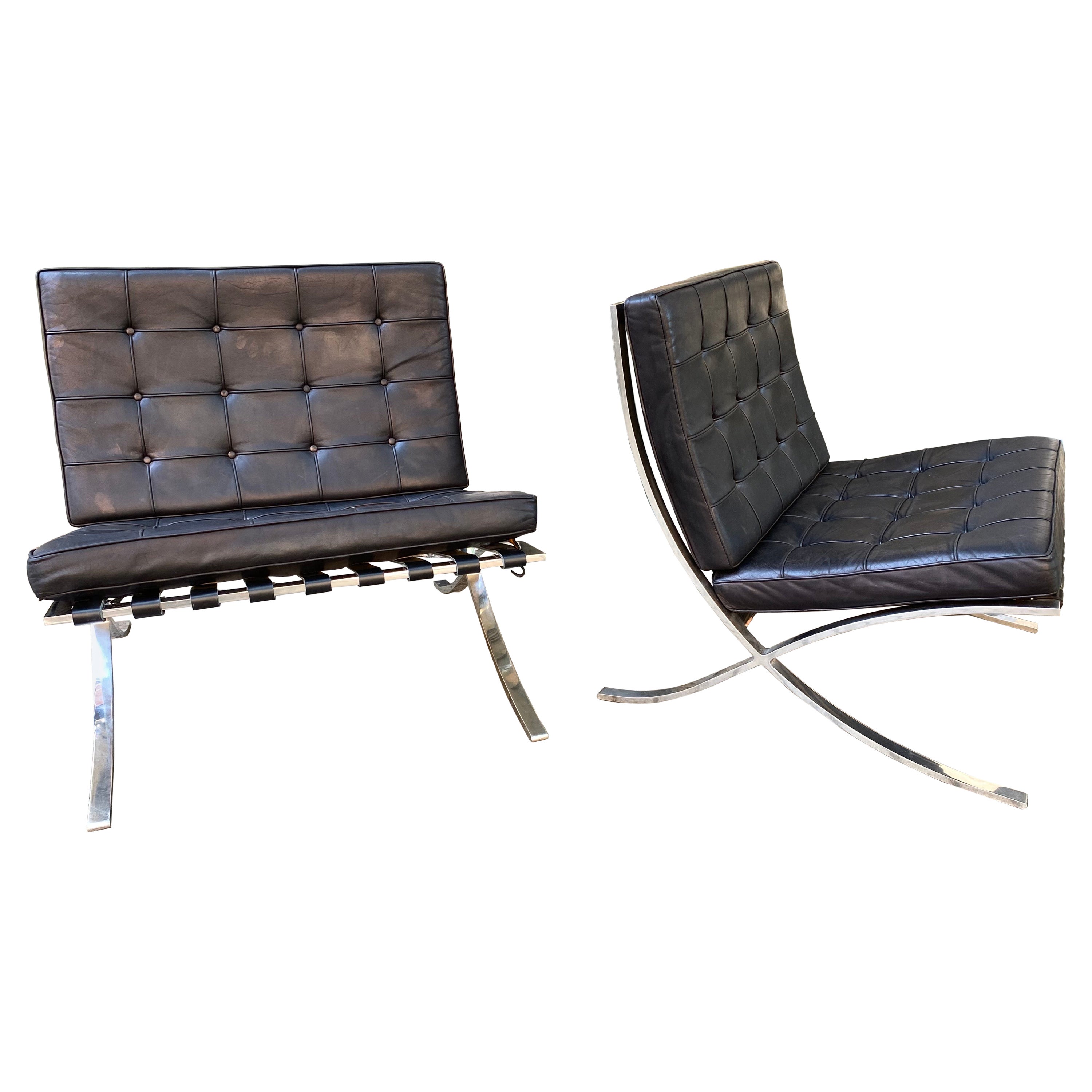 Knoll Mies Van Der Rohe Pair of Barcelona Chairs/ Stainless Steel Frames For Sale
