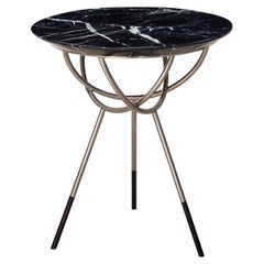 Atlas Satin Nickel End Table with Black Marble Top by Avram Rusu Studio