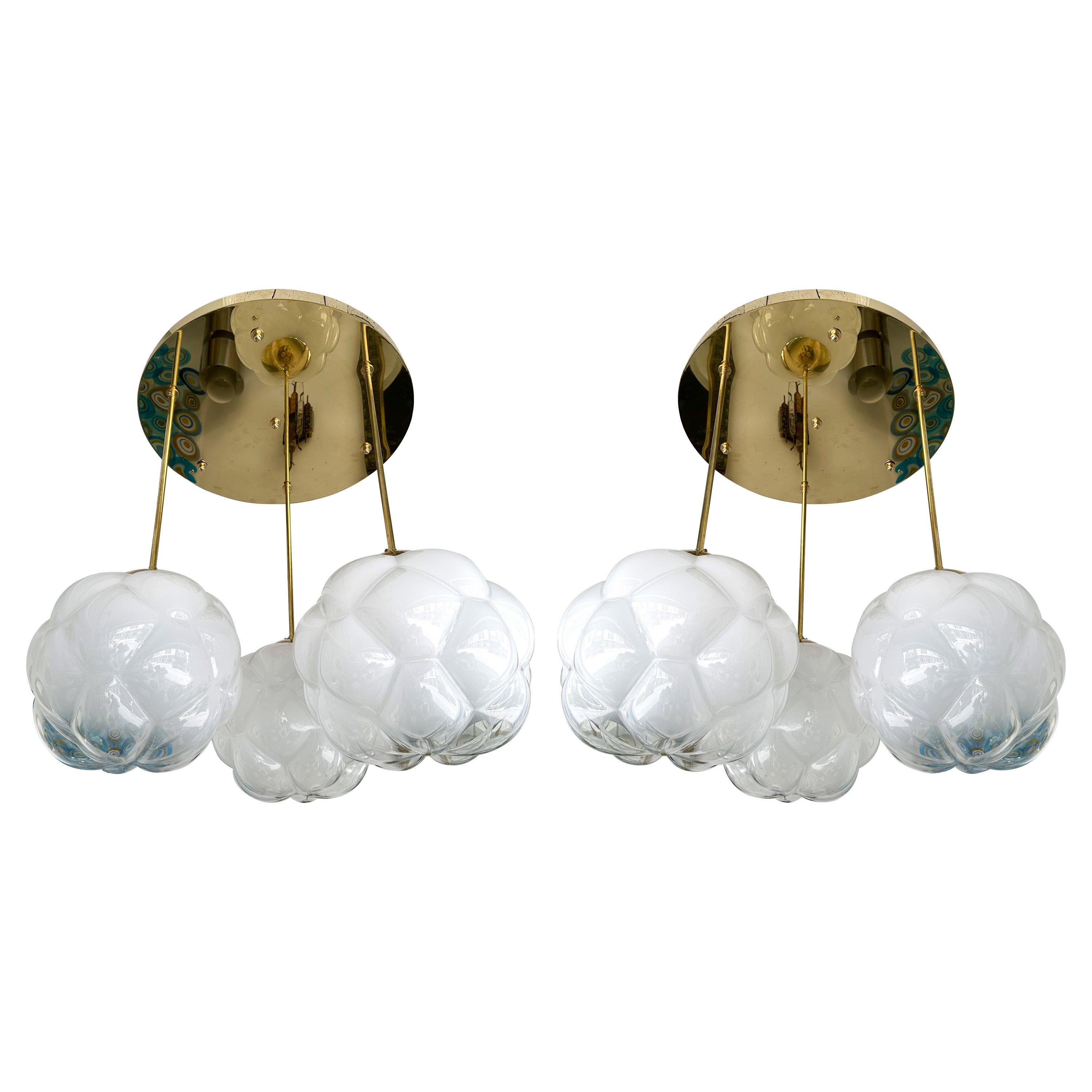 Contemporary Brass and Murano Glass Cloud Chandelier, Italy For Sale