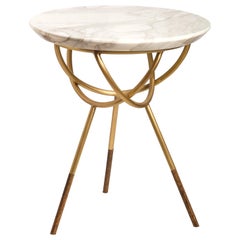 Atlas Brushed Brass End Table with White Marble Top by Avram Rusu Studio