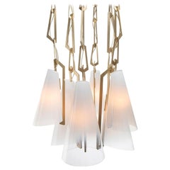 Link Chandelier in Brushed Brass/White Ombre Glass Shades by Avram Rusu Studio