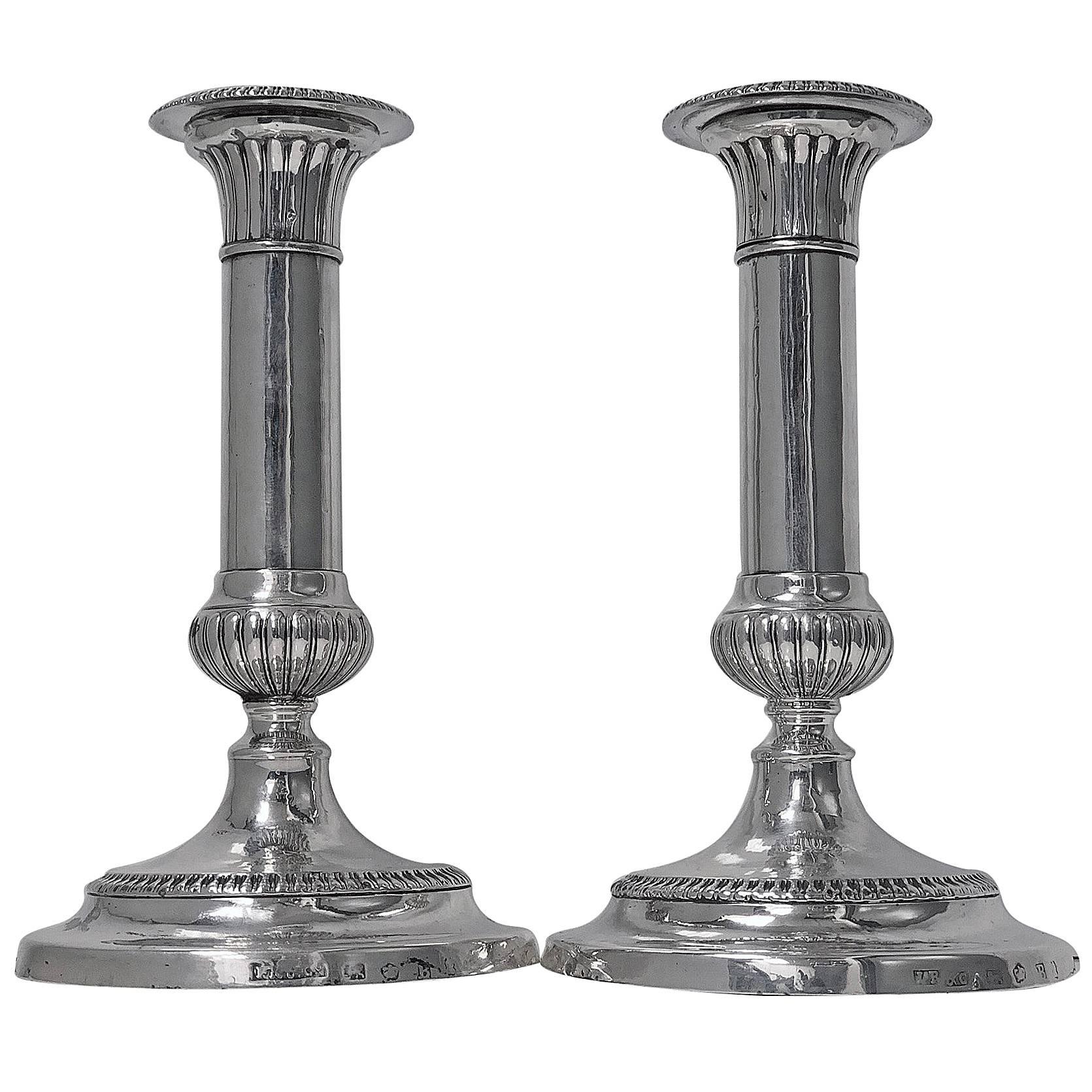 Georgian Sterling Silver Small Size Candlesticks, 1805 by John Roberts & Co