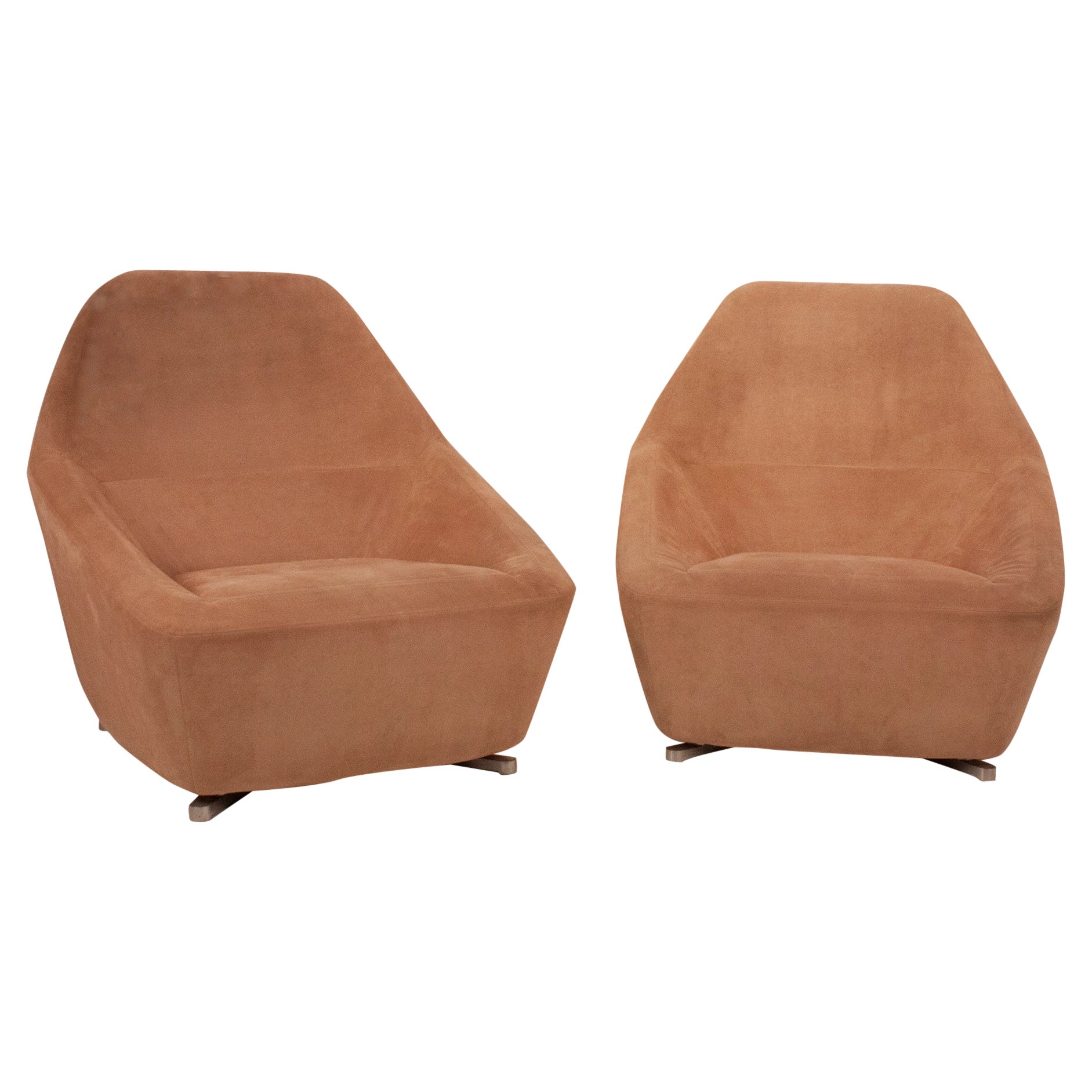 Modern Pair of Pink Suede Armchairs,  by François Bauchet for Cinna, 2000's
