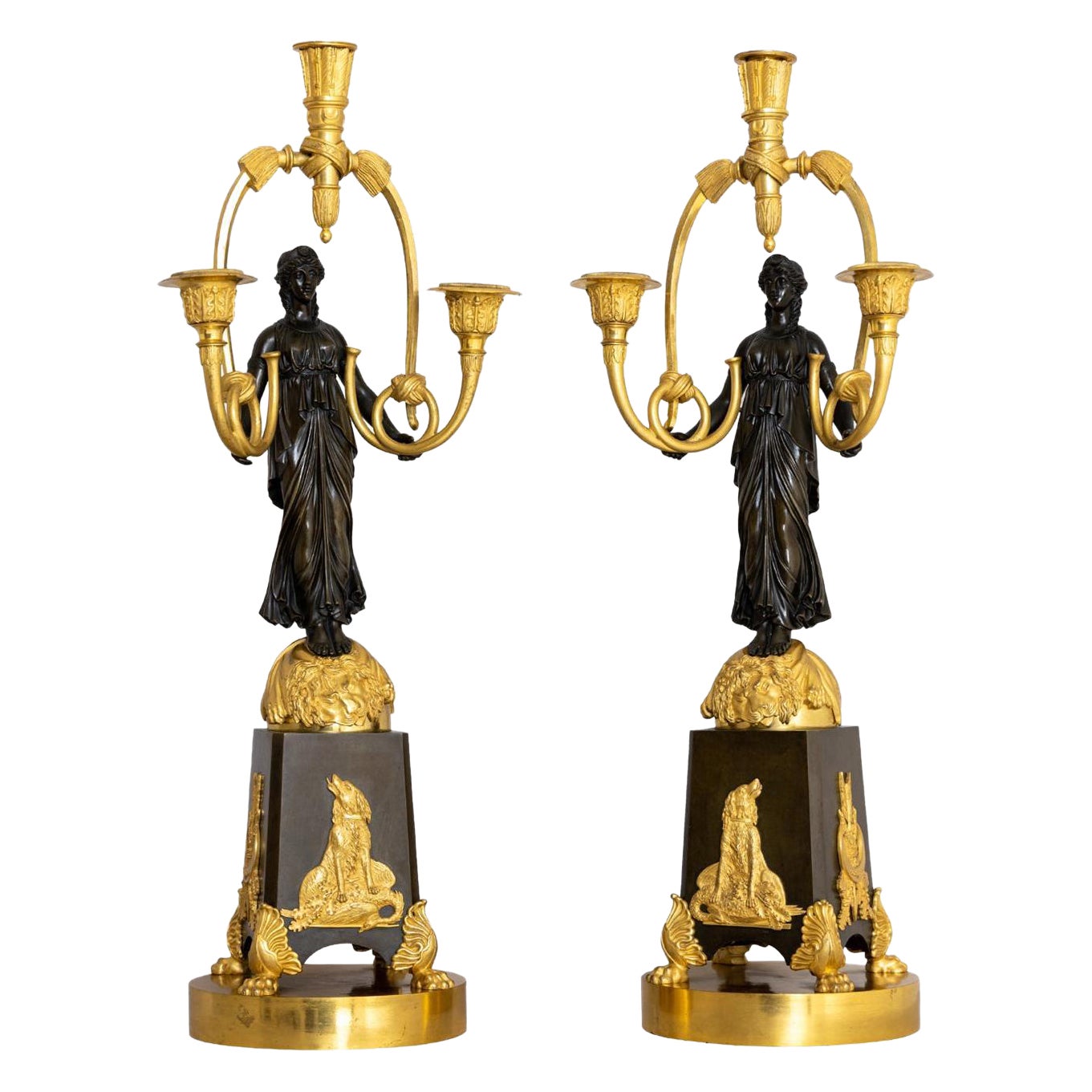 Französisches Paar Bronze Girandolen aus dem 19. Jahrhundert, Friedrich Bergenfeld zugeschrieben