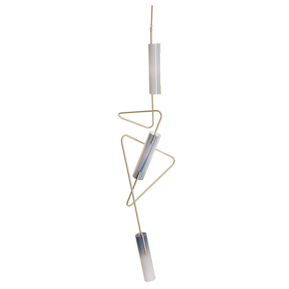 Continuum Vertical Chandelier: Grey and White Glass Shades by Avram Rusu Studio For Sale