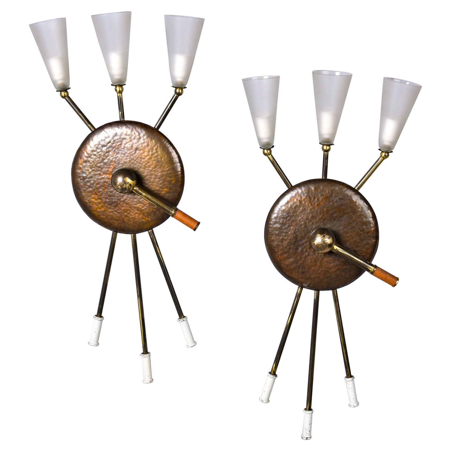 Pair Stilnovo Brutalist Three Light Wall Sconces For Sale