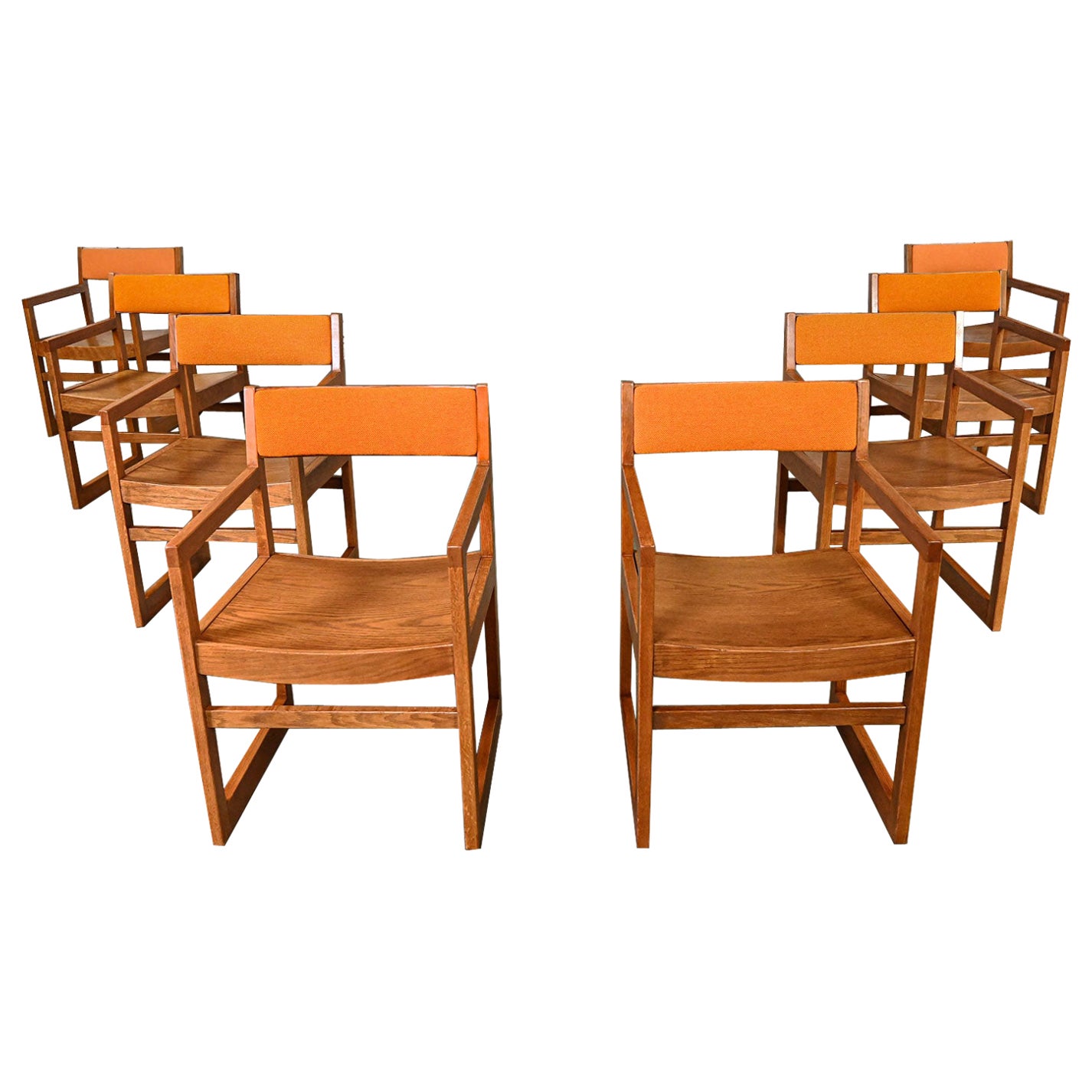 1970s Modern Dining Chairs Jasper Chair Co Orange Tweed Bentwood Seats Set of 8 For Sale