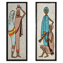 1960's Mid-Century Modern Gerahmte Kies Wand Kunst Figurale Mosaiken ein Paar