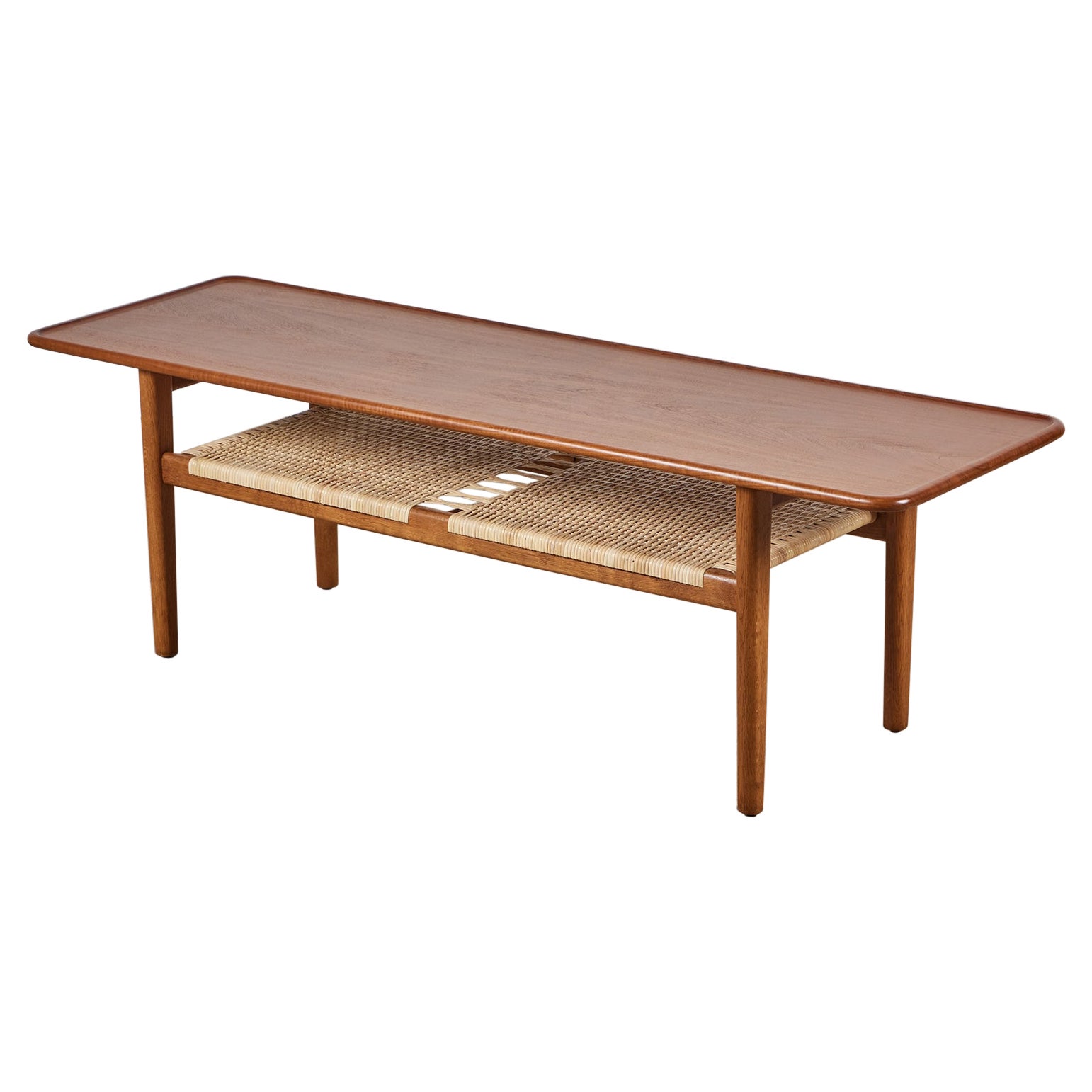 Hans Wegner AT-10 Coffee Table with Cane Shelf for Andreas Tuck