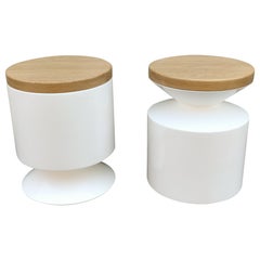 Phase Design Griffin Pair of Side Tables or Stools by Reza Feiz Fiberglass & Oak