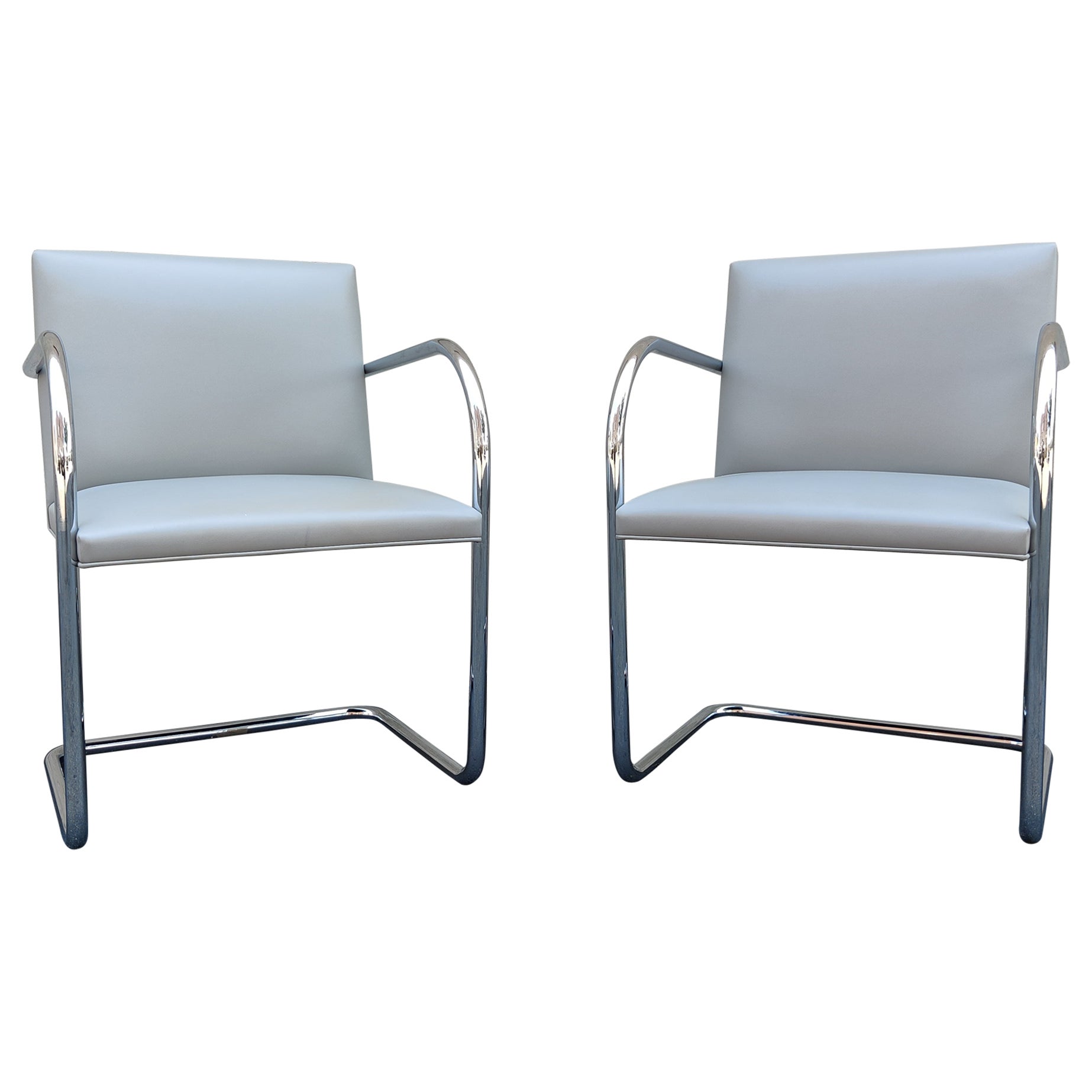 Pair of Mies Van Der Rohe for Knoll International Brno Chairs Steel & Leather For Sale