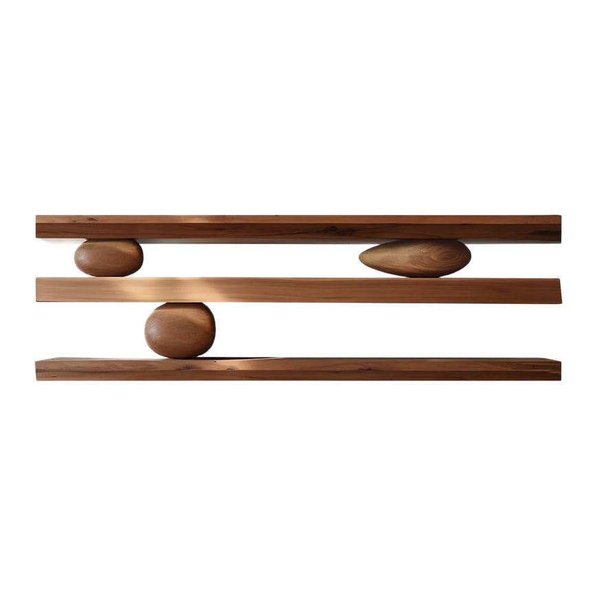 3 Floating Shelves with 3 Sculptural Wooden Pebble Accents, Sereno by Nono