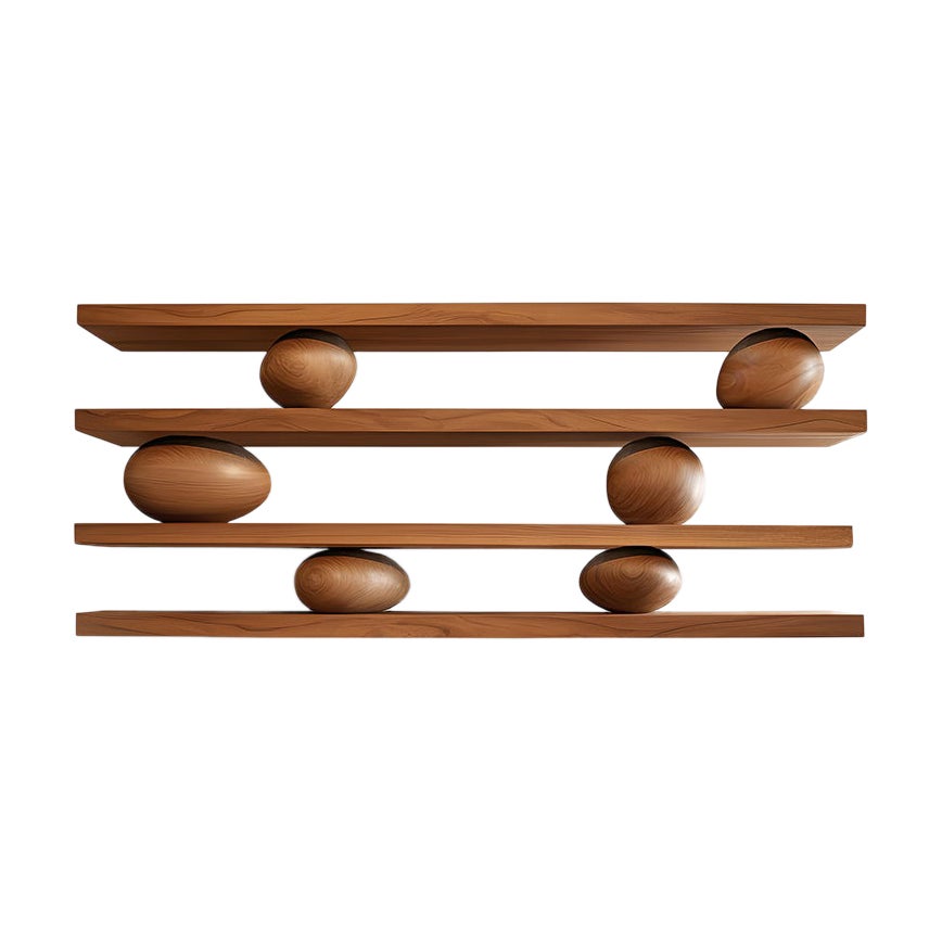 4 Floating Shelves with 6 Sculptural Wooden Pebbles, Sereno by Joel Escalona For Sale