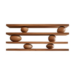 4 Floating Shelves with 6 Sculptural Wooden Pebbles, Sereno by Joel Escalona