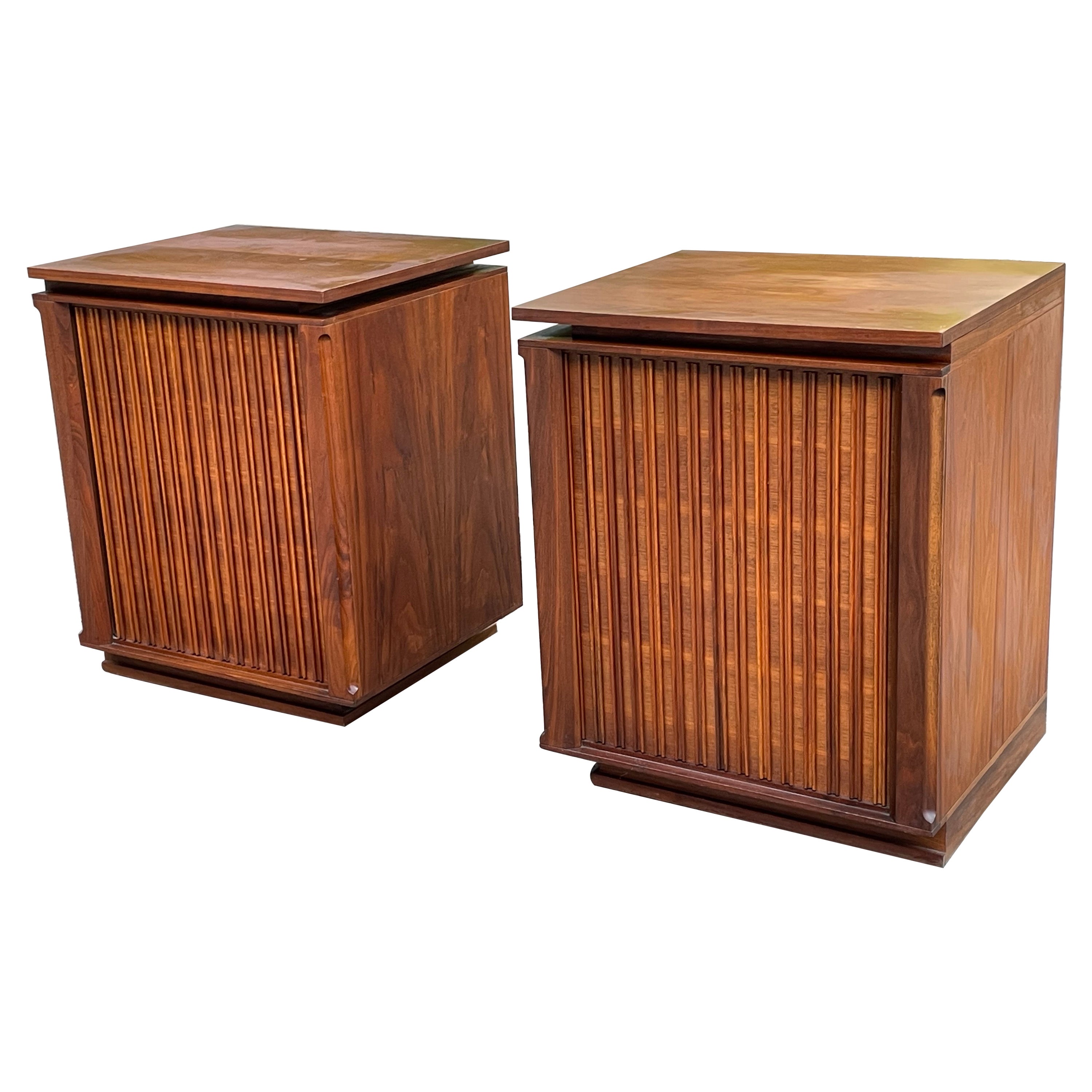 Midcentury Barzilay Tambour Door Nightstands End Tables