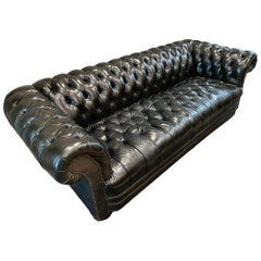 Chesterfield Sofa, Button Tufted in Green Leather Sofa