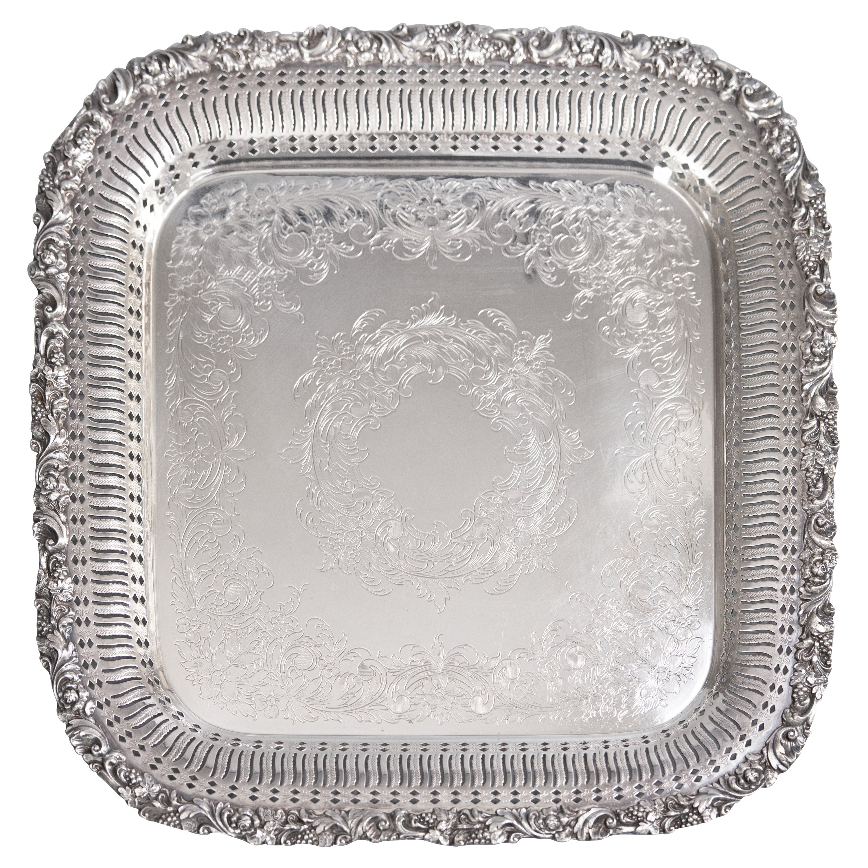 Square Silver Plate Barware Serving Tray, circa 1950