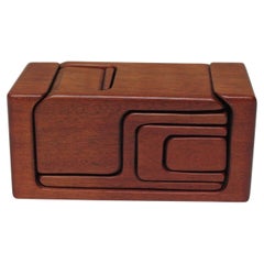 Vintage Wooden Puzzle Box Containing MiniatureTables and Chairs