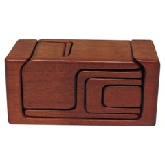 Vintage Wooden Puzzle Box Containing Miniature Tables and Chairs