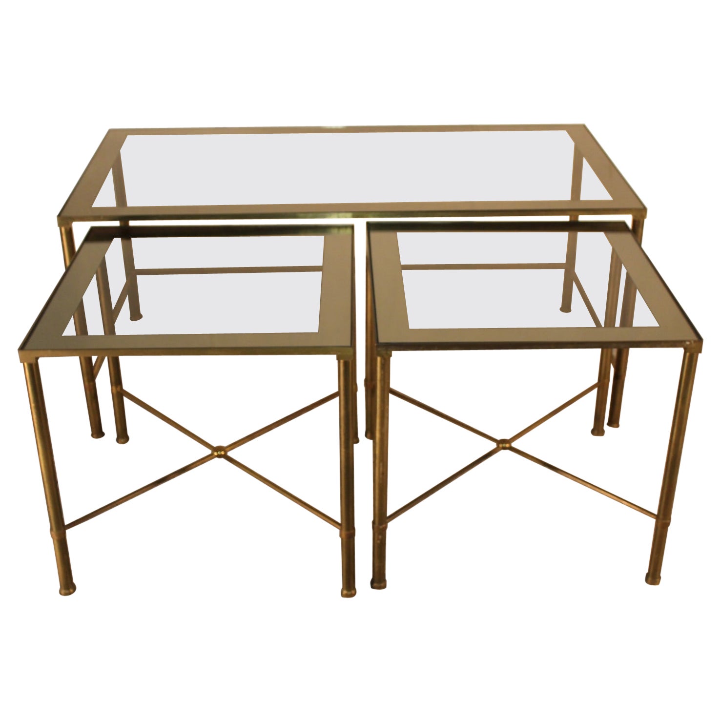 Trio Tables, Glass and Brass, 1970, Italy