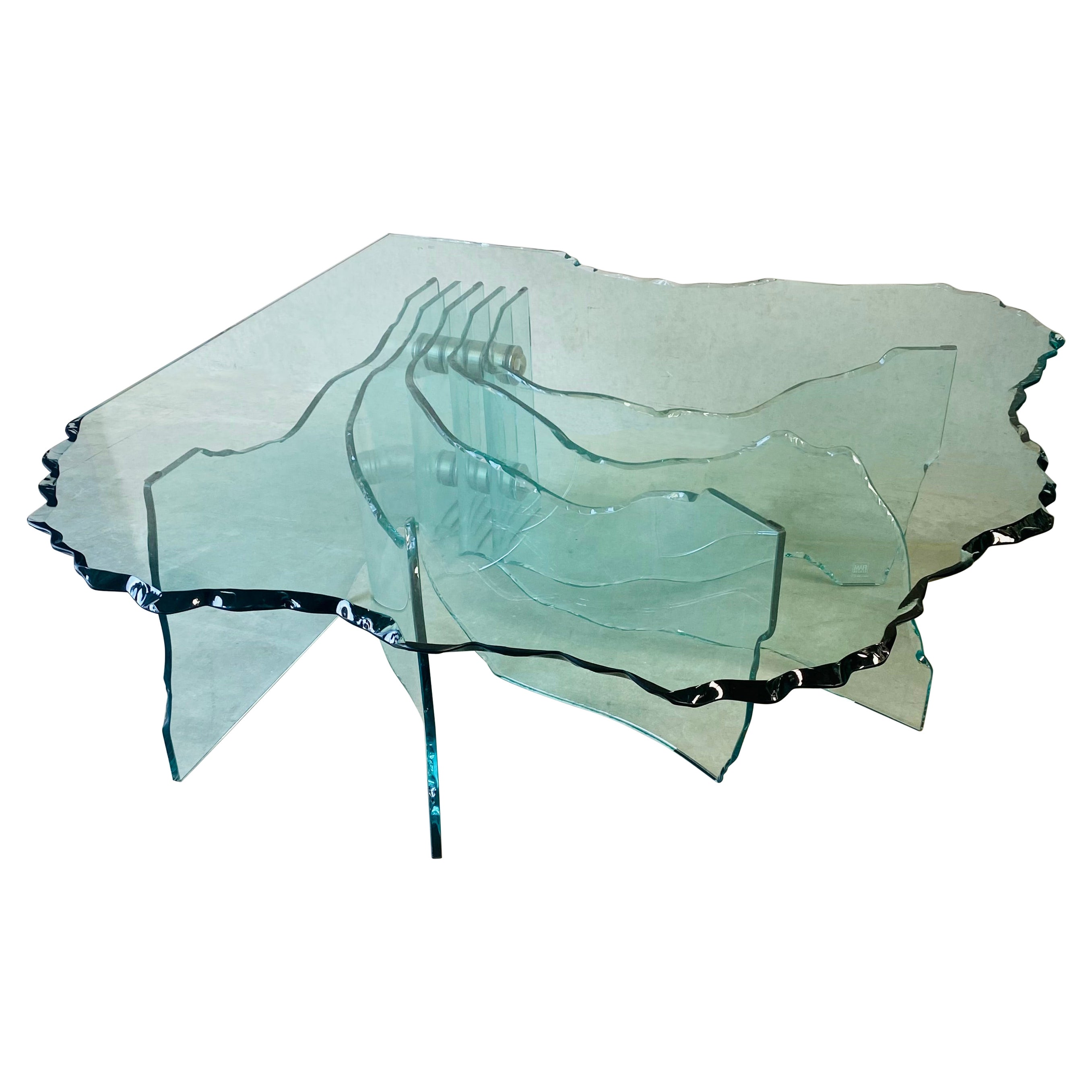 Fiam Italia Sculptural Hand Carved Glass Coffee Table by Danny Lane, Italy 1980