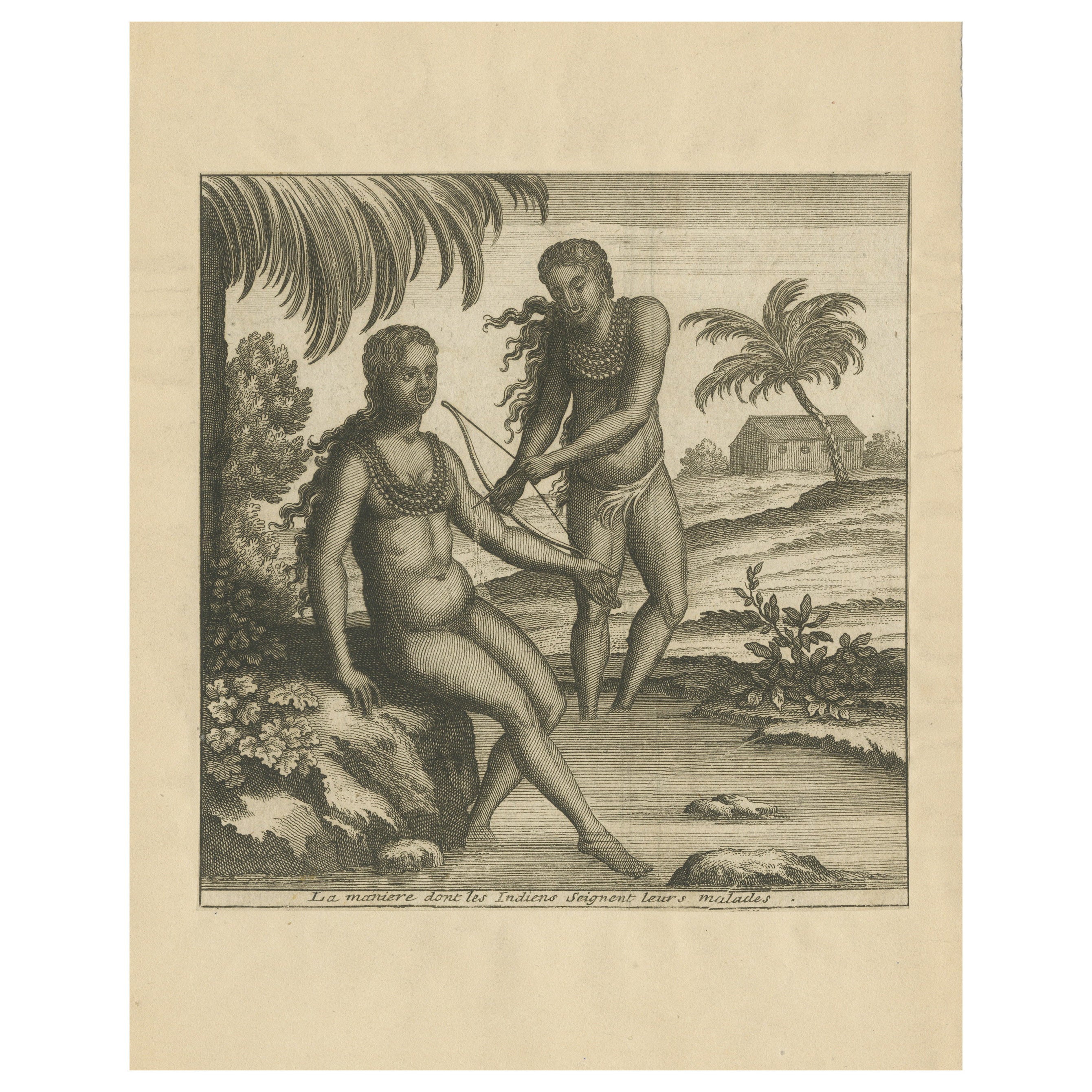 Antique Print Illustrating How the Indians Cure Their Sick People For Sale