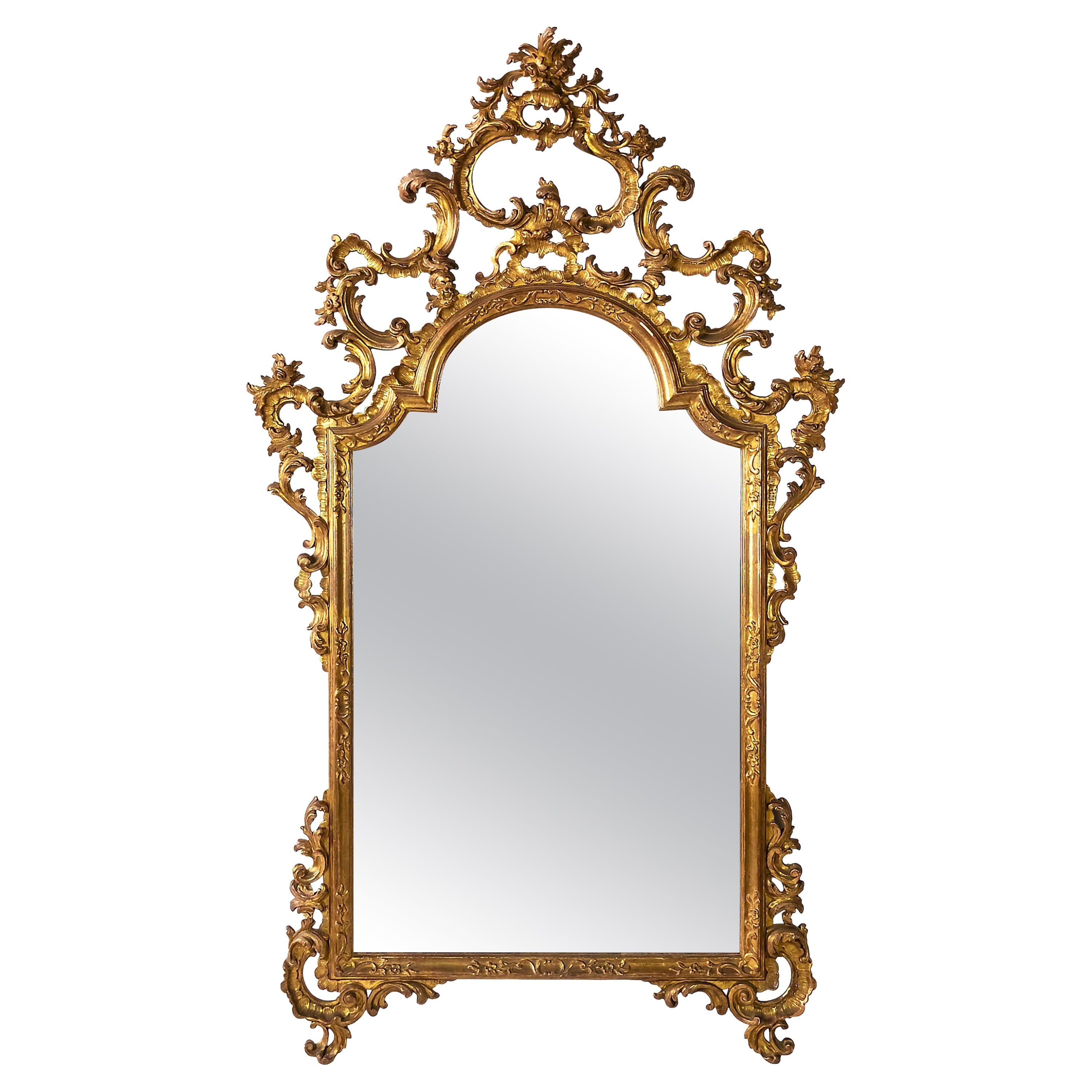 Antique Italian Hand-Carved Gilt Wood Wall Mirror