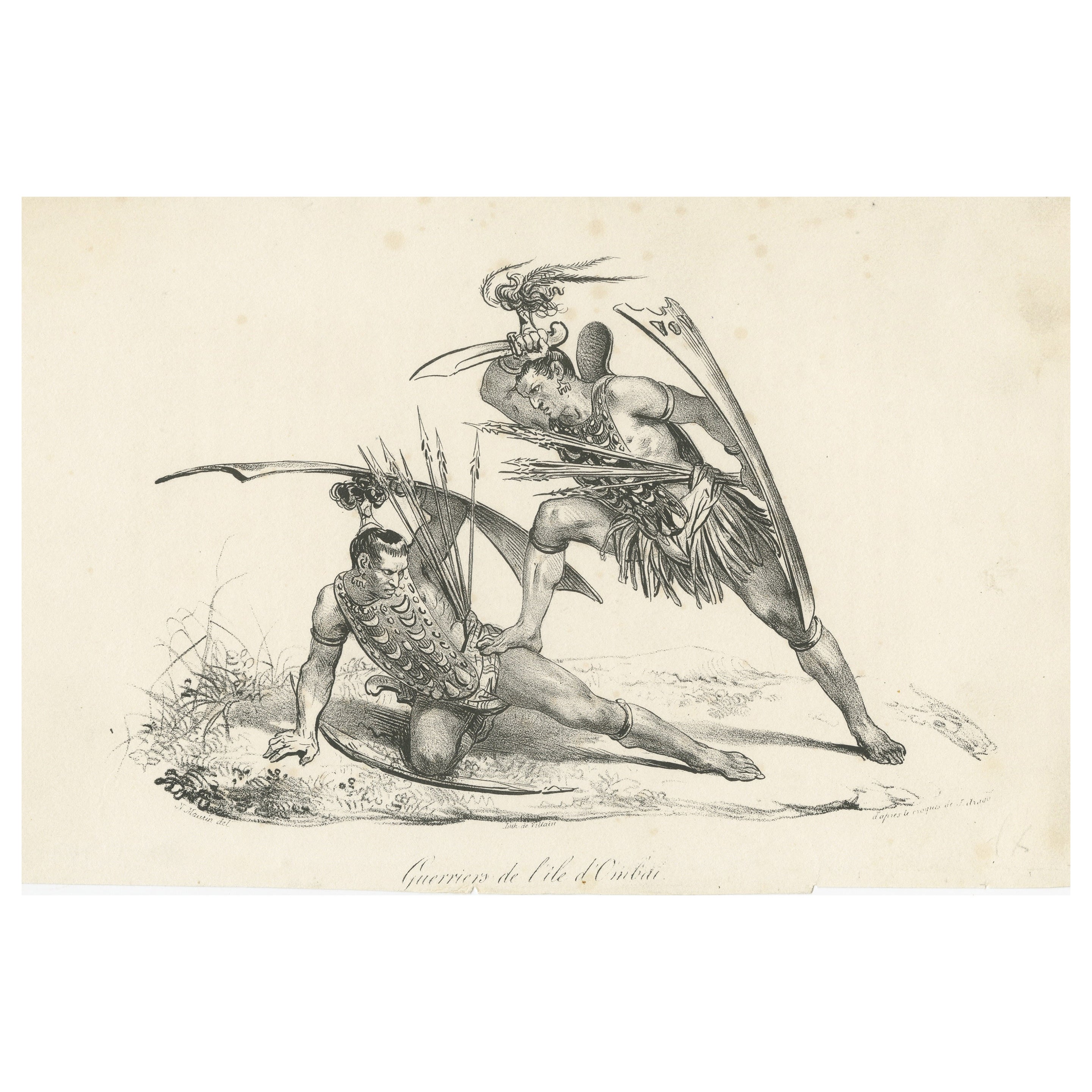 Antique Print of Two Warriors of Ombai Island For Sale