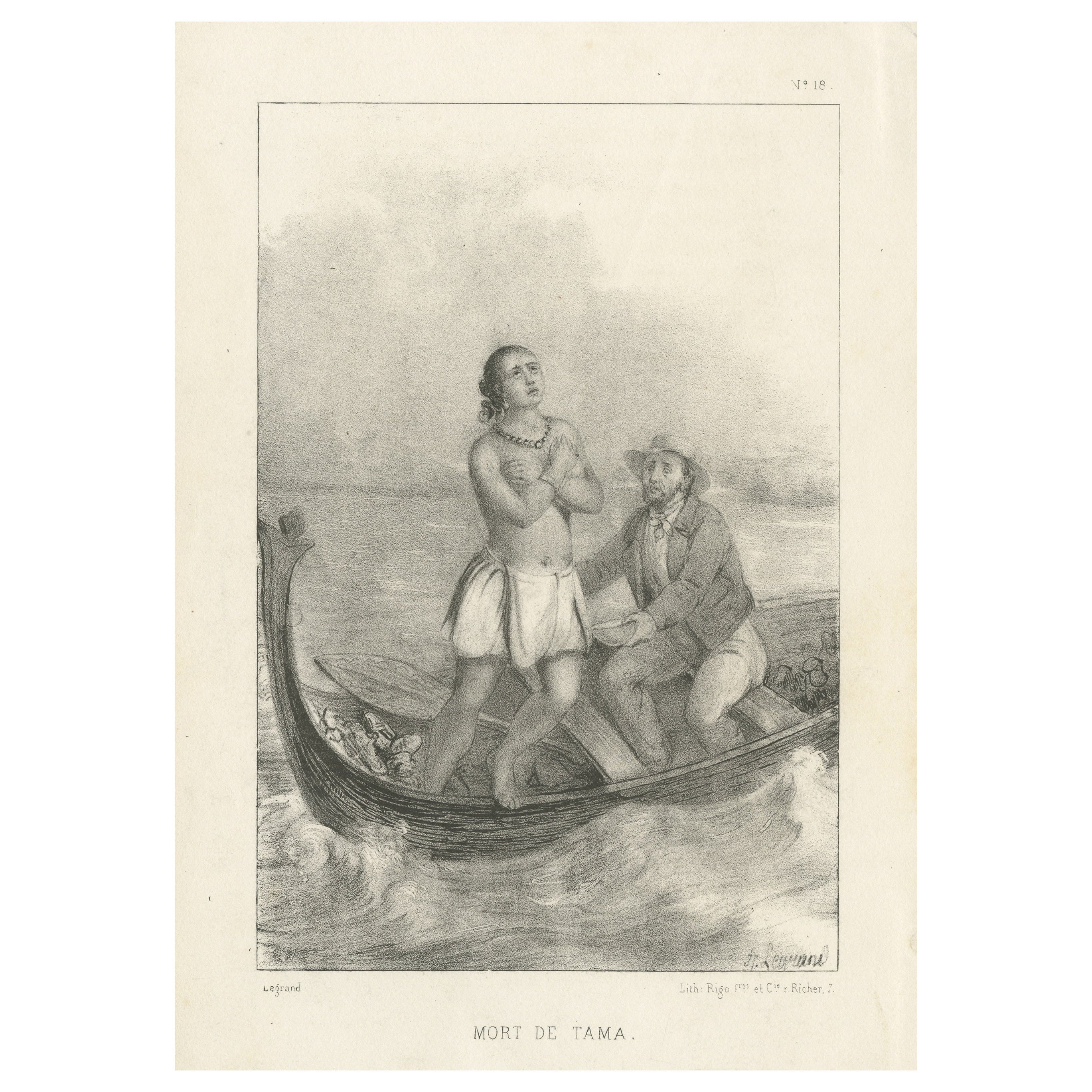 Antique Lithograph of the Death of Tama
