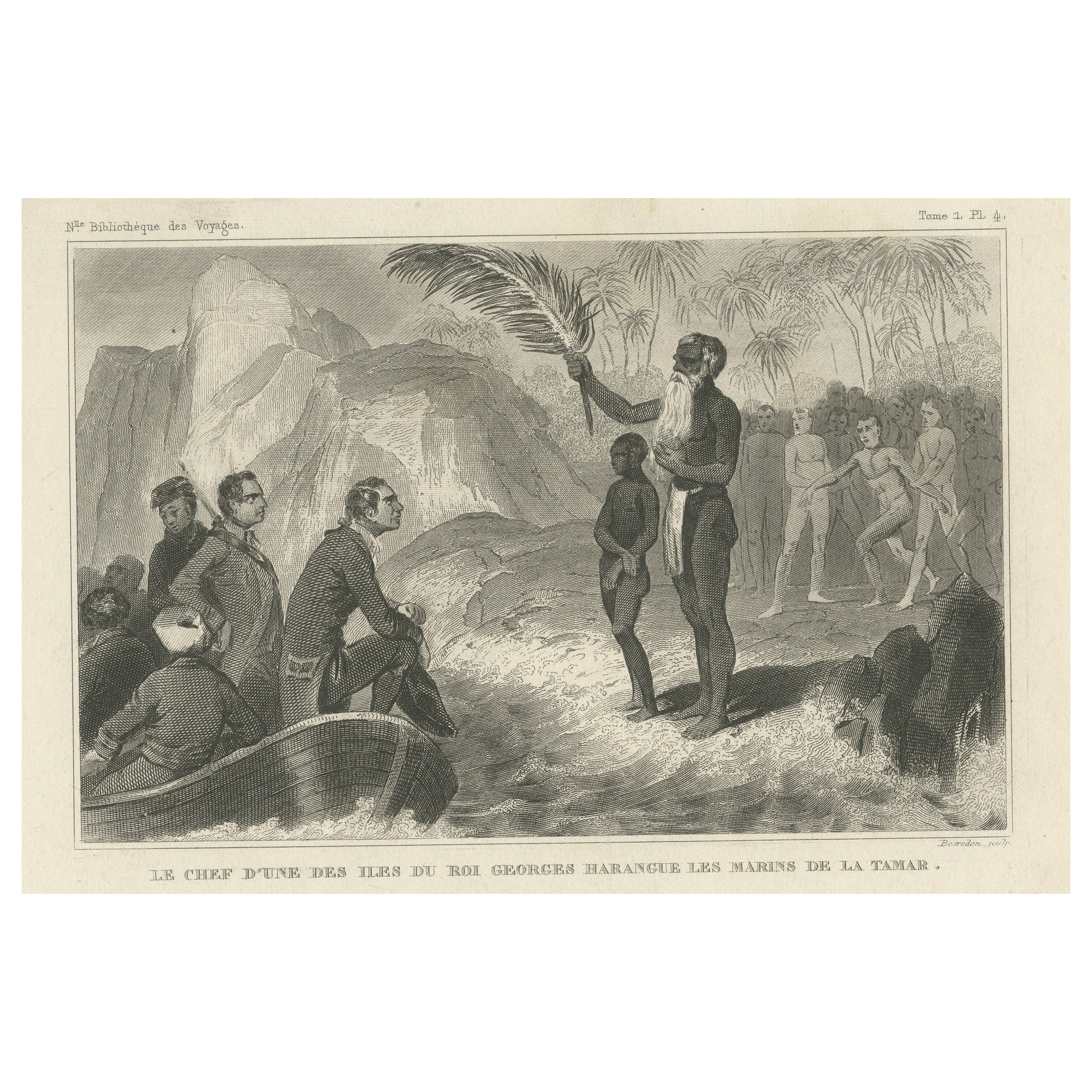 Antique Print of the Chief of One of the King George Islands For Sale