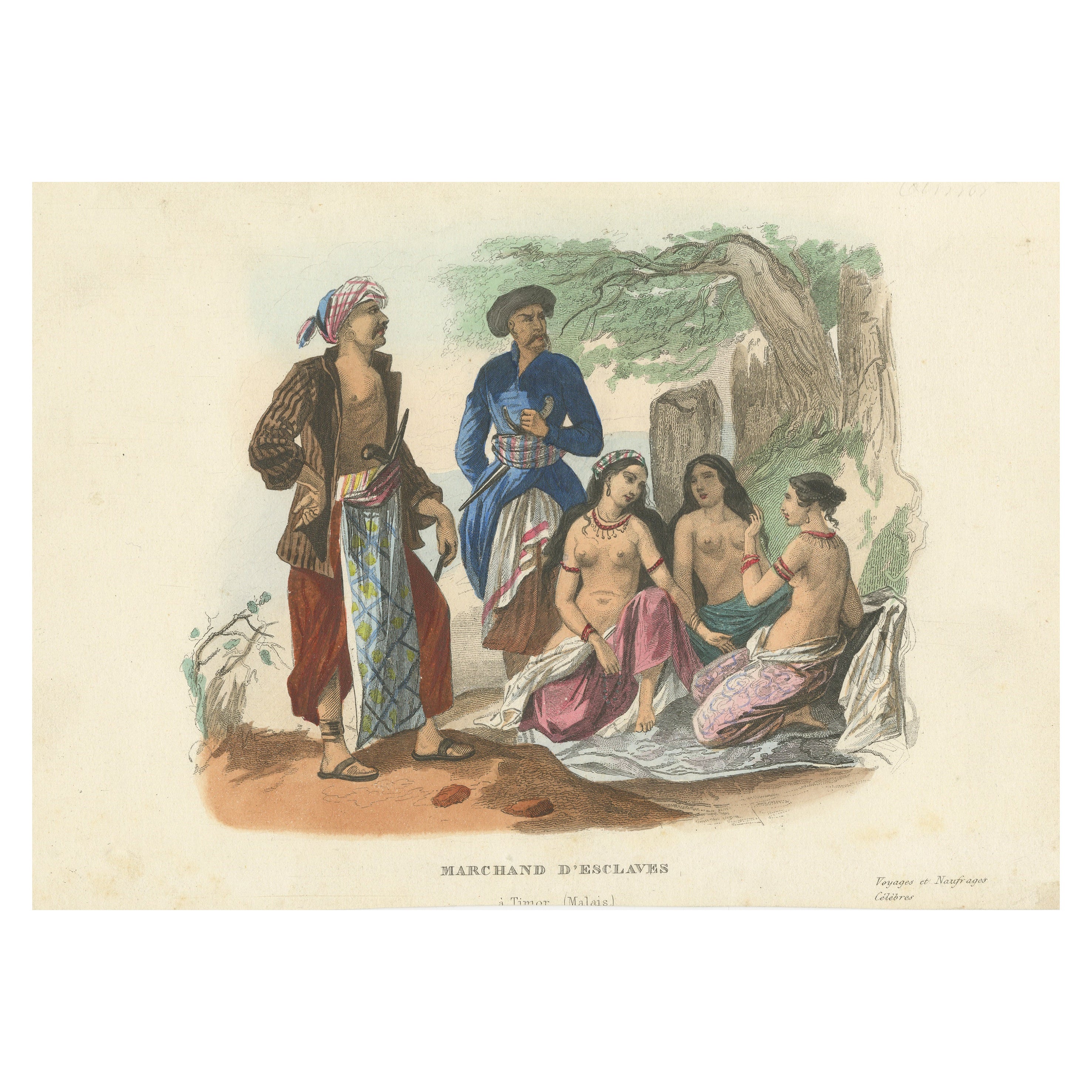 Antique Print of Slave Trading on the Island of Timor, Malay Archipelago For Sale