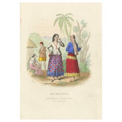 Antique Print of Young Women from Guam, Mariana Islands