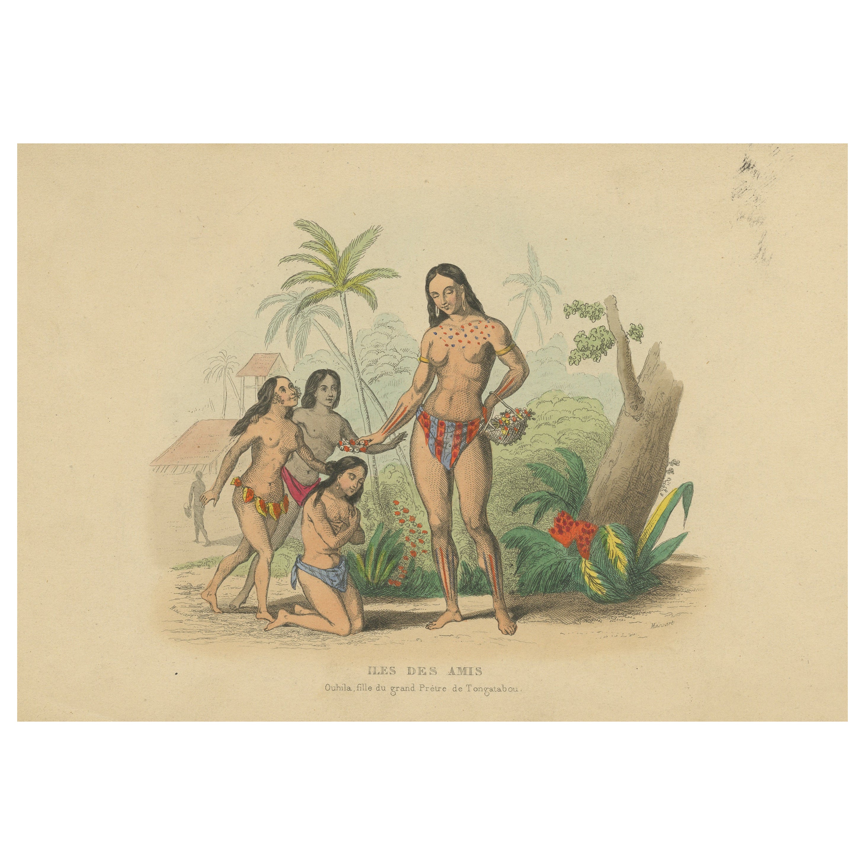 Antique Print of Ouhila, Daughter of the Priest of Tongatapu For Sale