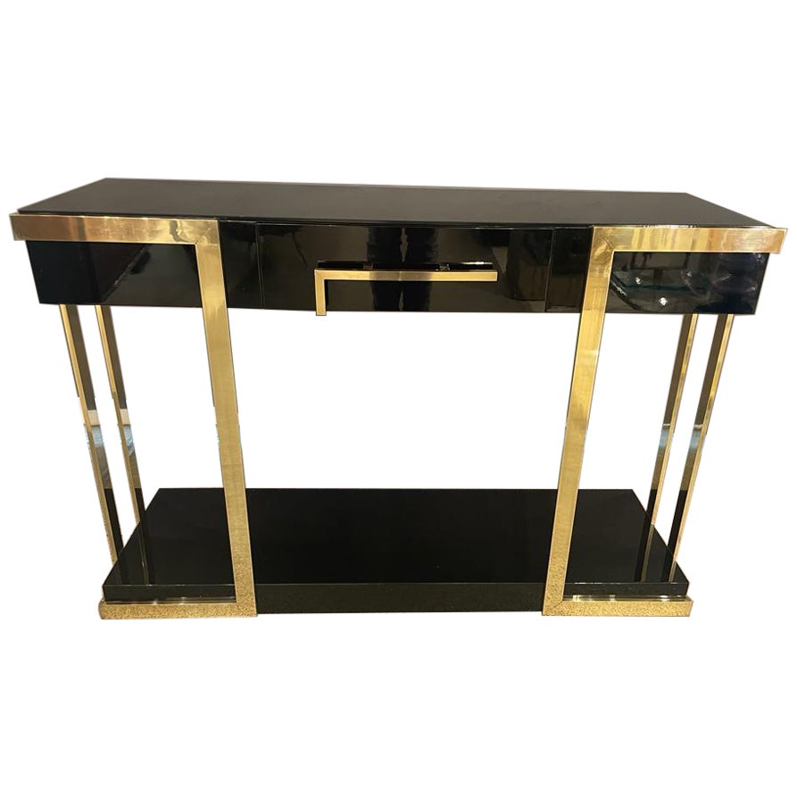 Italian Lacquered Console Tables on Brass Frame