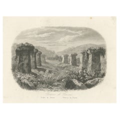 Small Antique Print of Ruins of Ancient Columns on Tinian Island