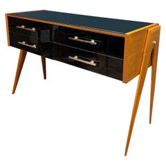 Italian Four Drawers Black Glass & Wood Commode