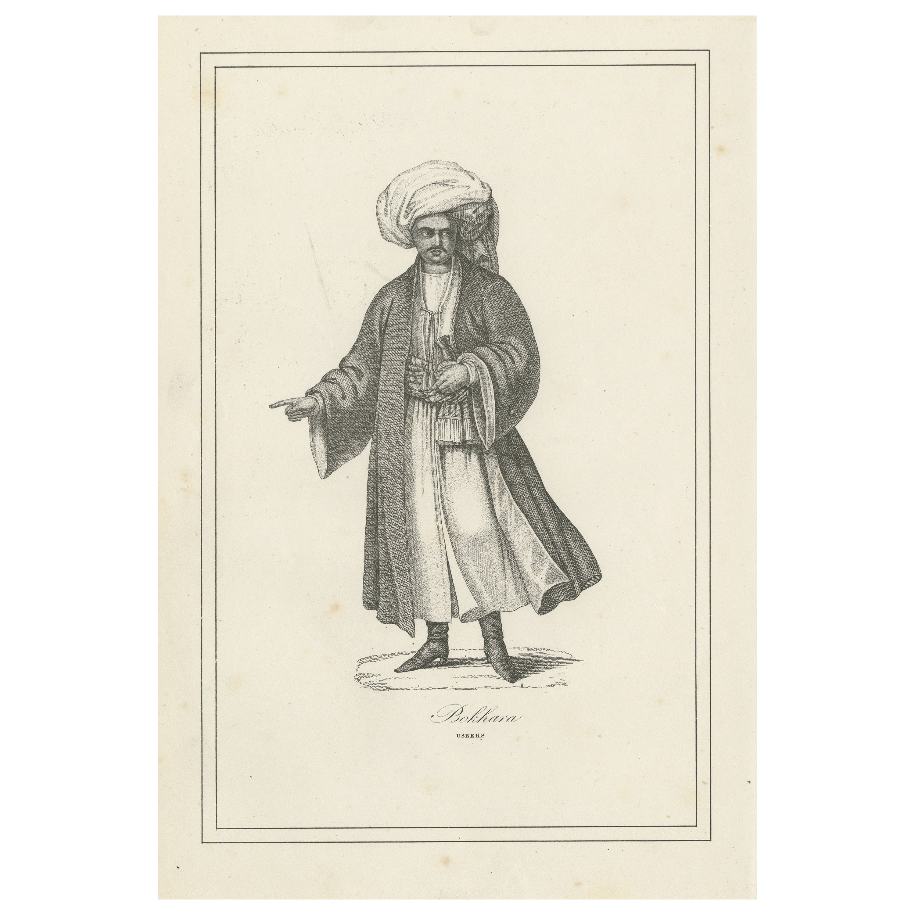 Antique Print of a Native of Bukhara, Uzbekistan For Sale