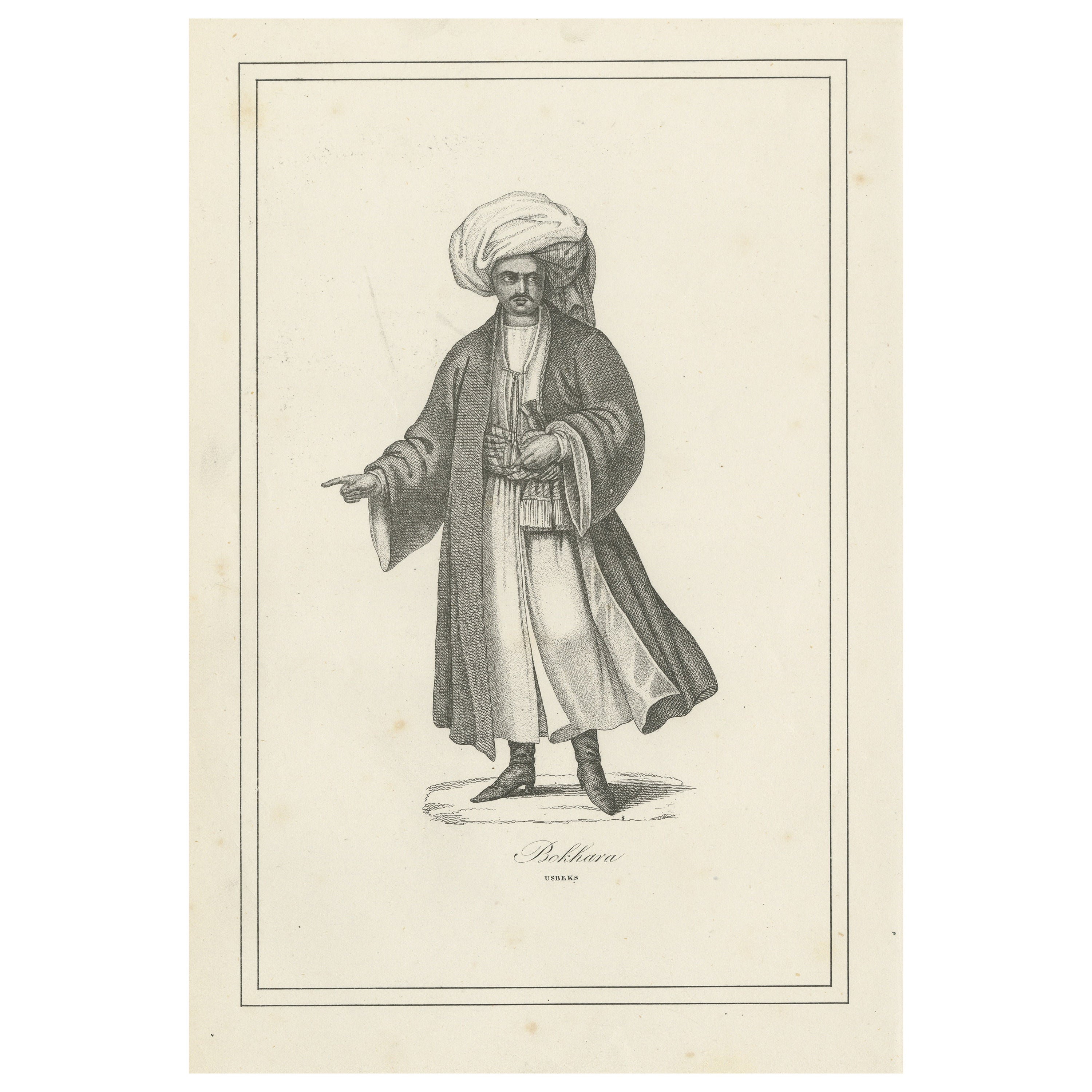 Stampa antica di un nativo di Bukhara, Uzbekistan in vendita