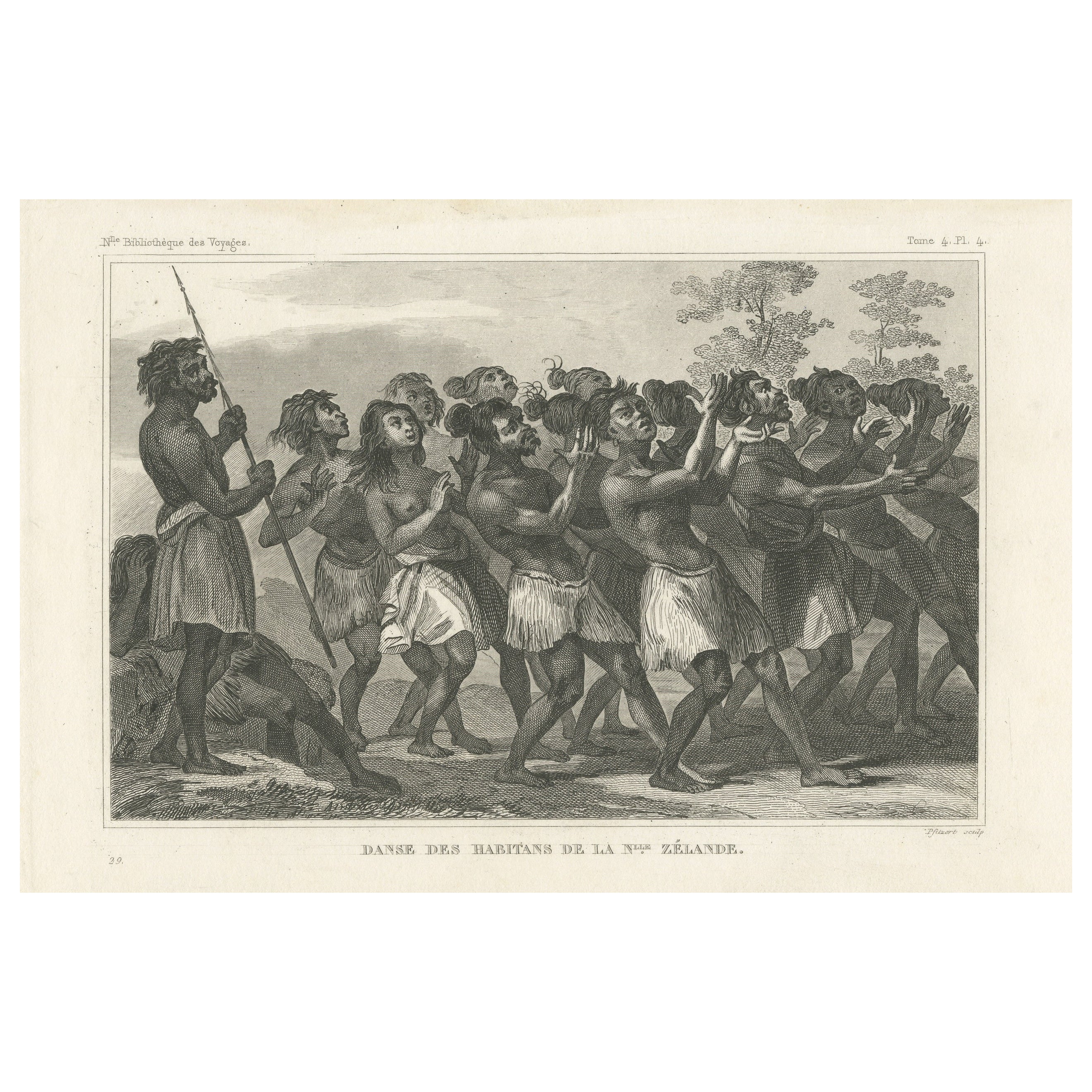 Antique Print of Dancing Inhabitants of New Zealand For Sale